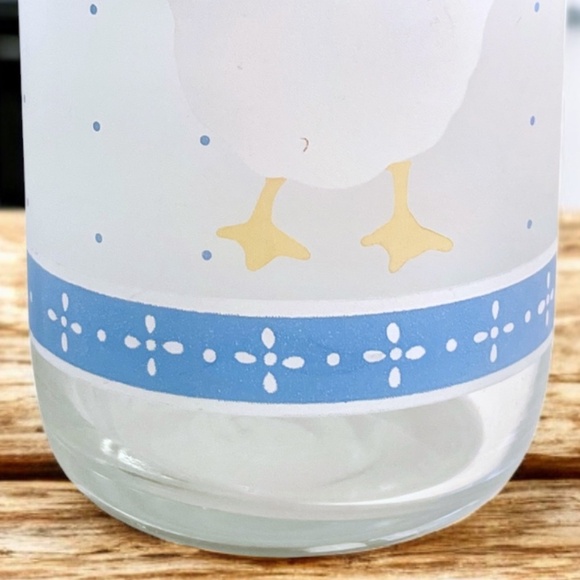 Set 4 Libby Frosted Drinking Glasses Cottagecore Goose Duck Blue Ribbons VTG 6" - Picture 12 of 13